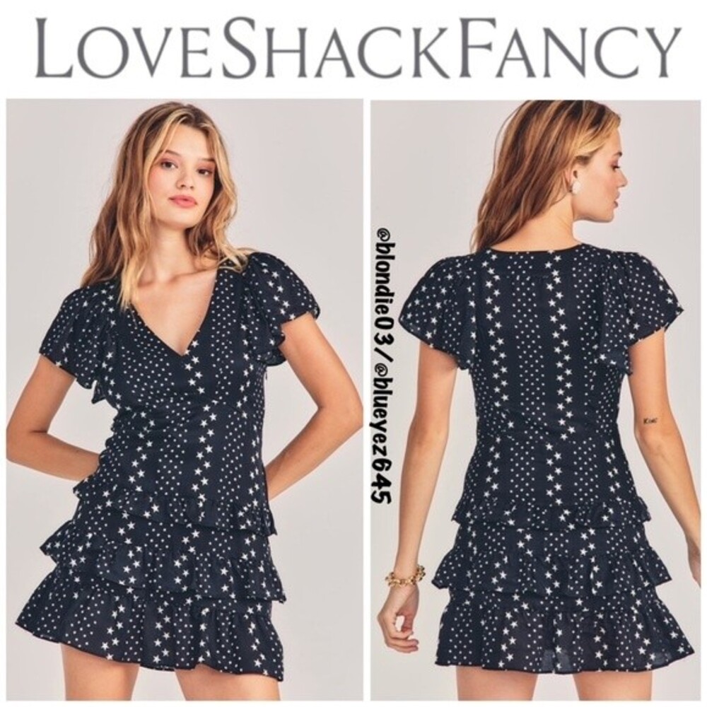LoveShackFancy “Higgins” dress in black satin star print 4 NWT